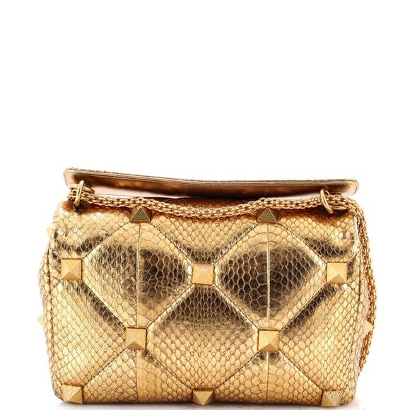 Valentino Garavani Roman Stud Flap Bag Quilted Python Medium Gold - Picture 3 of 6